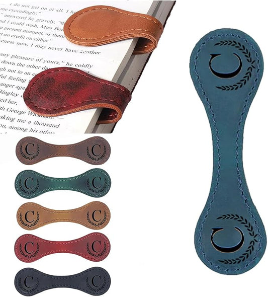 Artlaza Personalized Magnetic Leather Bookmark, 26 Letters Custom Leather Bookmarks, Handmade, Leather Magnetic Bookmark for Book Lovers Readers Women Kid(Blue，C）