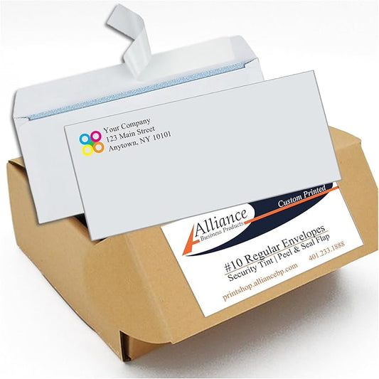500 Envelopes #10 Custom Printed Regular Self-Seal Security Envelopes, Text and Logo Customization, Size 4 1/8 x 9 1/2 Inches, White, 24lb