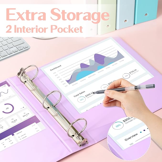 Deli 2-inch 3 Ring Binder with 2 Interior Pockets, 450 Sheets Capacity, 2 inch Binders fits 11" x 8.5" US Letter Size, Assorted 6 Pastel Colors, 6 Pack