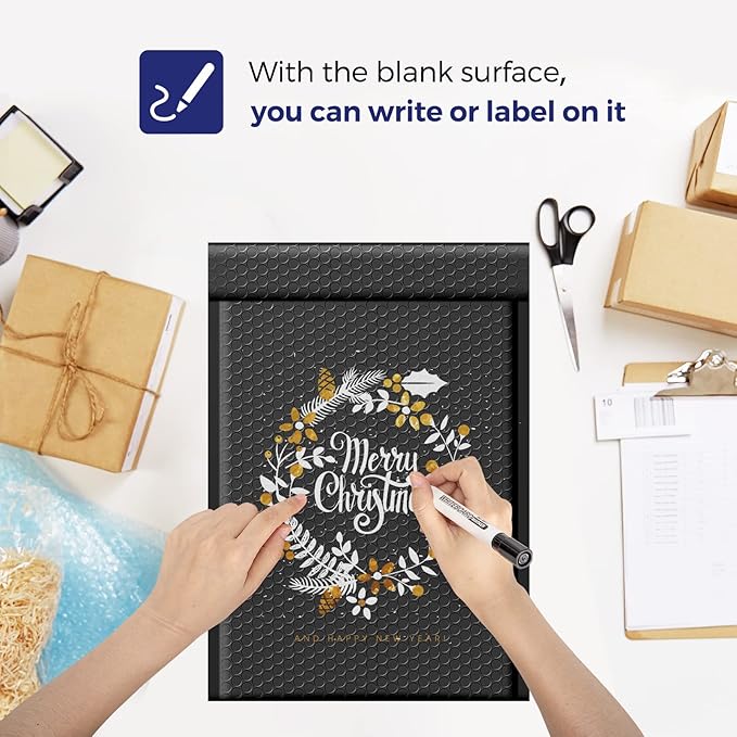 Fuxury 250 Pack Black Bubble Mailers 10.5x16 Inch, Self Seal Padded Envelopes Waterproof Mailing Envelopes Bubble Padded, Cushioning Padded Mailers, Bubble Bags for Packaging, Small Business Large #5