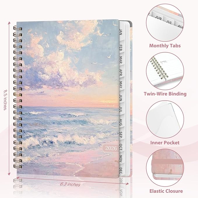 2026 Planner, Weekly and Monthly Calendar Agenda Book, Jan 2026 - Dec 2026, Hardcover Planning Academic Planner for Office School Supplies and Desk Accessories - A5 (6.3'' x 8.5'')