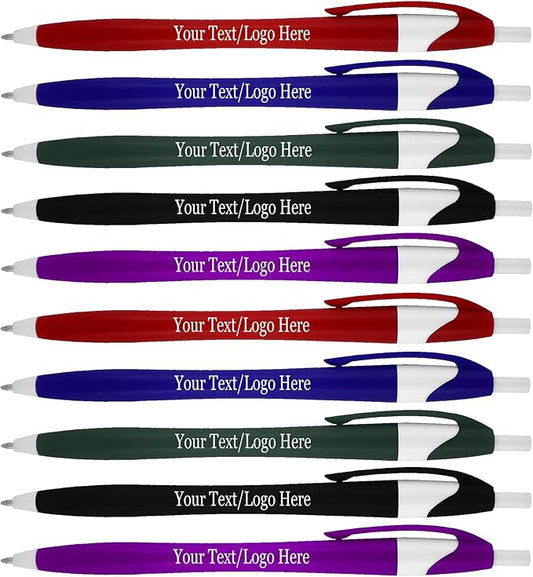SyPen Personalized Pens With your Custom Logo or Text-500 Pack Bulk-for Businesses, Parties, and Events, Custom Printed Slim Ballpoint Click Pens, Assorted Barrel Colors, Black Ink