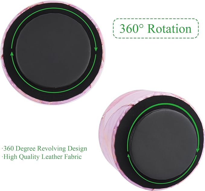 Round Leather Art Supply Organizer,Remote Control Holder,360-degree Rotating Pen Organizer with 4 Compartments(1-Pink Splash Ink)