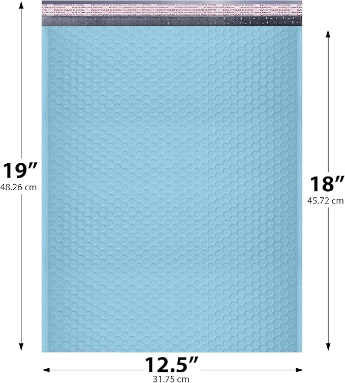 Light Blue 12.5x19.5 Inch Large Poly Bubble Mailers #6 | Padded Envelopes with Self Seal | Air Lined Cushioned Bubble Mailer | Usable Size 12.5x15 | 100 Pack Bulk | Lightweight shipping Bags
