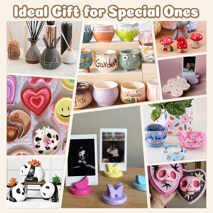 Air Dry Clay for Adults - Pottery kit for Beginner, Air Dry Clay w/Air Dy Clay Tools,White Dry Clay,Sculpting Tools, Gloss Varnish,DIY Plate Making Kit for Arts & Crafts,Christmas Gift