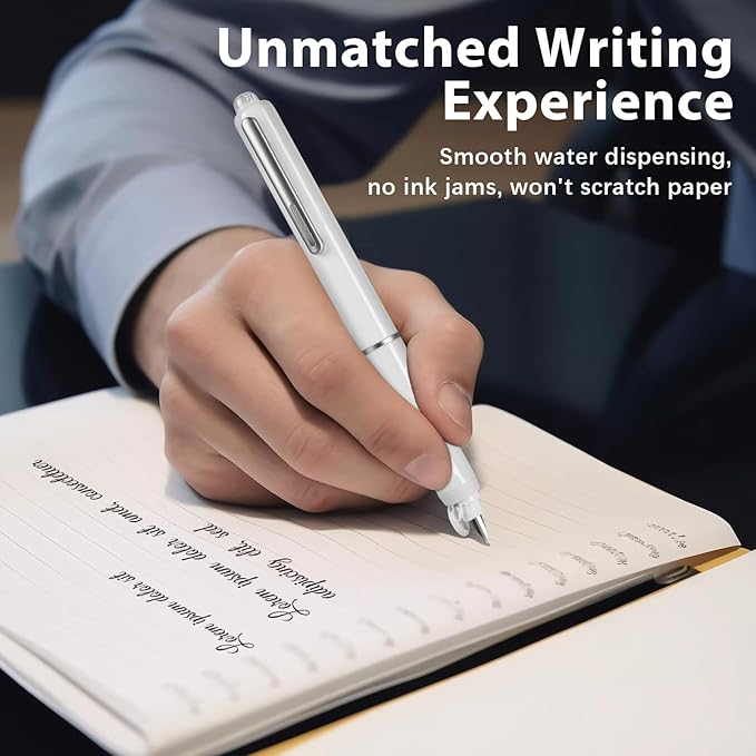 Retractable Fountain Pen Set, Click Fountain Pen Fine Nib, Capless Fountain Pen, Click-to-Write Pen with 5 Black Ink Cartridges, for Writing Journaling Sketching Drawing Calligraphy White