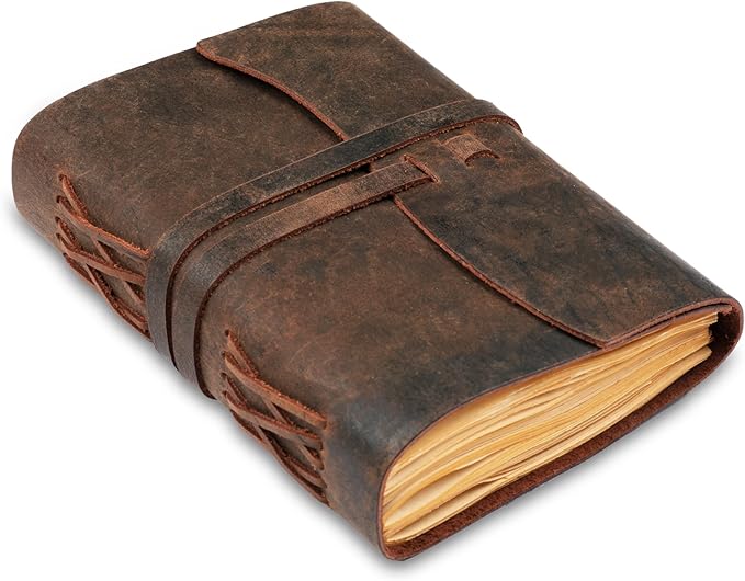 LEATHER VILLAGE Leather Bound Journal - Dark Brown, 7"X5", 220 Pages - Vintage Blank Paper Diary for Writing, Drawing, Sketchbook, and Travel Notebook - Ideal for Women and Men