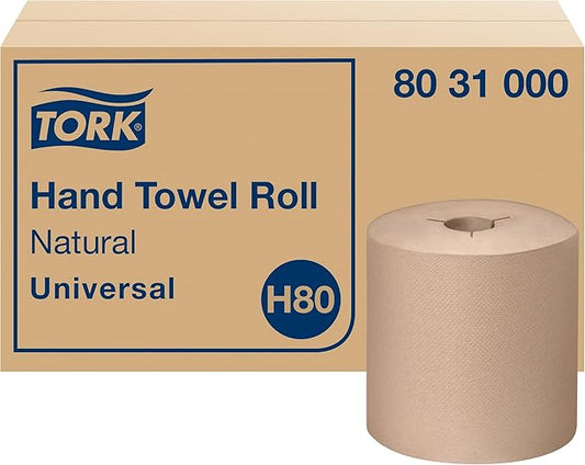 Tork Hand Towel Roll, Natural, Universal, H80, Extra Large, 100% Recycled, 1-Ply, 6 Rolls x 1000 ft, 8031000