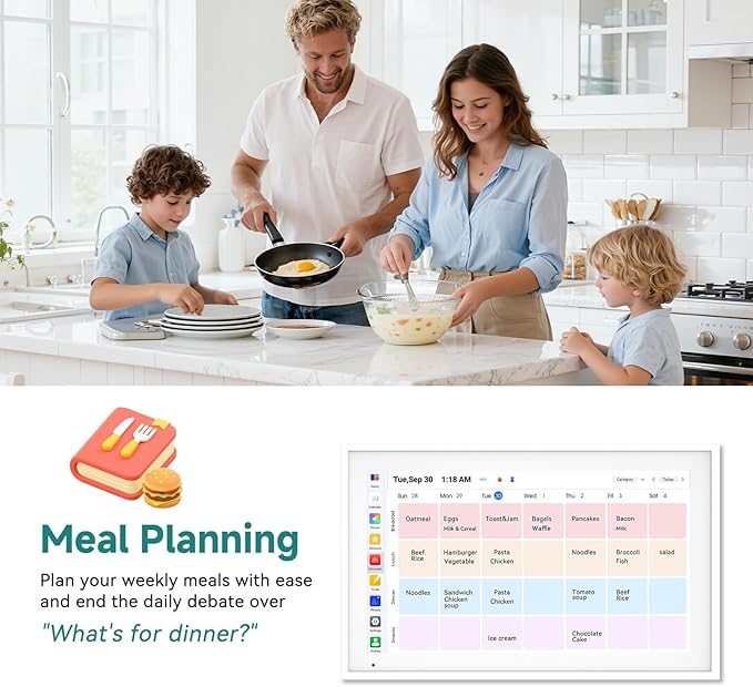 15.6-inch Digital Calendar Chore Chart, Electronic Wall Planner Smart Calendar Touchscreen for Family Schedules, Meal Planner, Task Rewards, Wall Mount Included, Organizing Your 2026 (White)