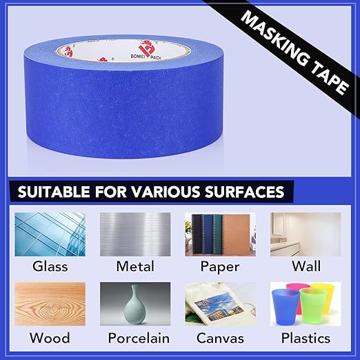 BOMEI PACK 10 Rolls Painters Tape 2 inch Wide, Painter's Tape Blue Masking Tape 2 inch x 55 Yards for Walls Painting, Home Improvement and School Projects, Total 550 Yards