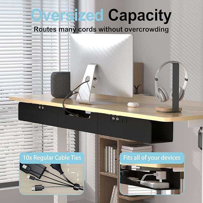 Cable Management for Under Desk,47.2" Standing Desk Cord Management Tray,Upgraded Thickened Felt Cord Organizer Tray for Office, Home, Self-Adhesive Or Bracket Mount Cable Holder,Black