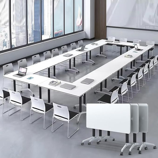 Conference Room Table with Flip-Top Design for Dynamic Meetings, Business Table Computer Desk with Heavy-Duty Frame,Foldable Seminar Meeting Tables for Home Office (4, E, 55.1IN)