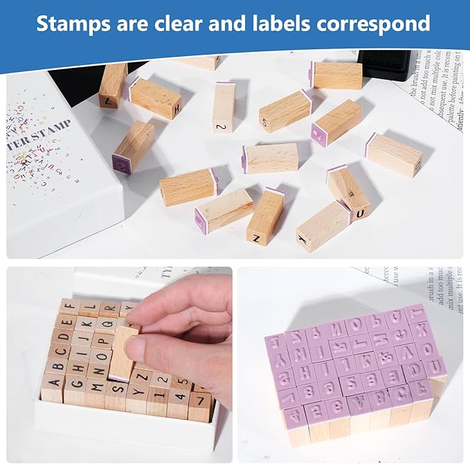 39 PCS Small Letter Stamps and Ink Pad for Crafting, Clay Alphabet Wooden Rubber Stamp Kit for Kids, DIY Craft Scrapbook Supplies for Card Making (Small-41PCS)
