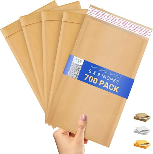 ABC PACK & SUPPLY Brown Kraft Bubble Mailer Envelopes, 5 x 9 Inches. 700 Pack Mail Padded Envelopes Self Seal. Kraft Bubble Mailers. Tear-Resistant Mailing Envelope Padded. Sturdy Paper Mailer