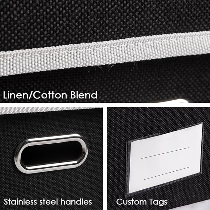 PRANDOM Extra Large Collapsible Storage Bins with Lids [3-Pack] Linen Fabric Foldable Storage Baskets Boxes Organizer Containers Cube with Cover for Bedroom Closet Office Nursery (22.8x15.7x13.8)