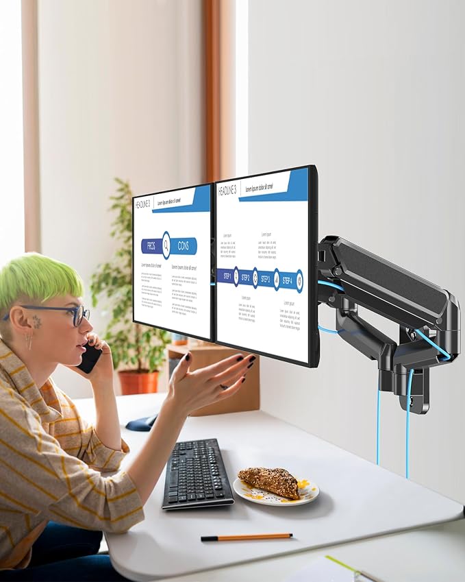 MOUNTUP Dual Monitor Wall Mount for 2 Max 32 Inch Computer Screen, Fully Adjustable Gas Spring Double Monitor Arm, Wall Mounted Monitor Holder Support 4.4-19.8lbs Display, VESA Bracket 75x75, 100x100