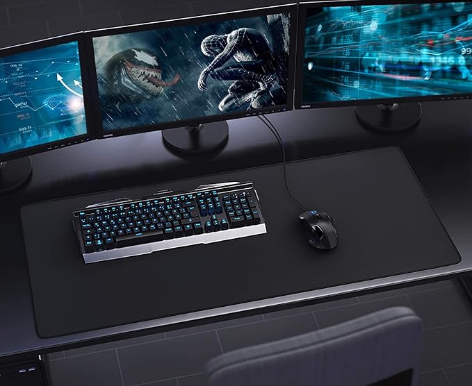 Gaming Mouse Pad, Large Desk Mouse Pad with Stitched Edges,(35.4X15.7In) Durable Non-Slip Natural Rubber Base, Waterproof Computer Keyboard Pad Mat for Esports Pros/Gamer/Desktop/Office/Home, Black