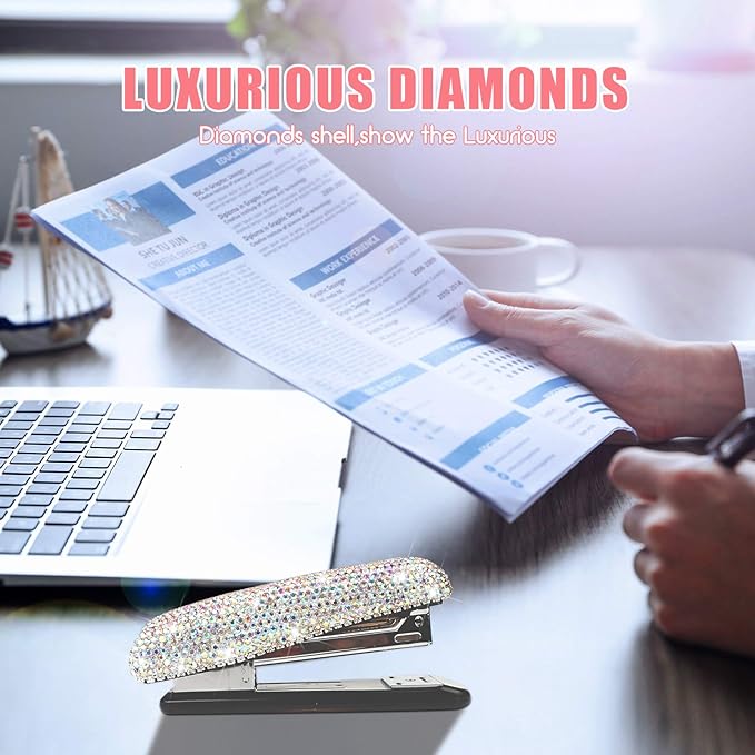 Diamond Crystal Handmade Bling Dazzling Stapler for Office, School, or Home (AB Color)