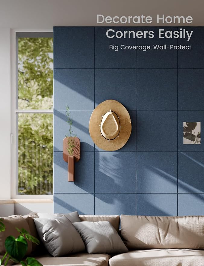 Large Felt Bulletin Board 36" x 24"Cork Board Alternative-6 Pack with 40 Safe Removable Adhesive Tabs, Cork Boards for Walls Cork Board for Home Office Classroom Pin Board - Denim Blue