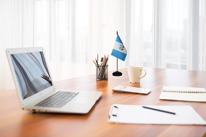 Guatemala Guatemalan Deluxe Desk Flag Set Small Mini Miniature Guatemala Guatemalan Table Desktop Flags With Solid Pole, Black Base and Spear Top(2 Pack)