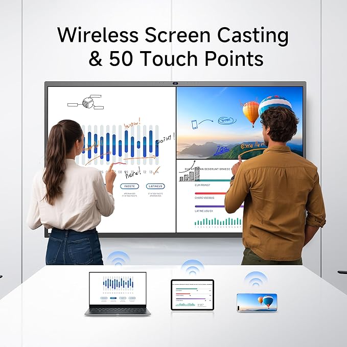86 Inch 4K Smart Board - Google EDLA-Certified Interactive Whiteboard, 50-Point Touch, Wireless Casting - Digital Whiteboard for Classroom & Office & Home,300+ Free Apps (Board & Wall Mount Only)