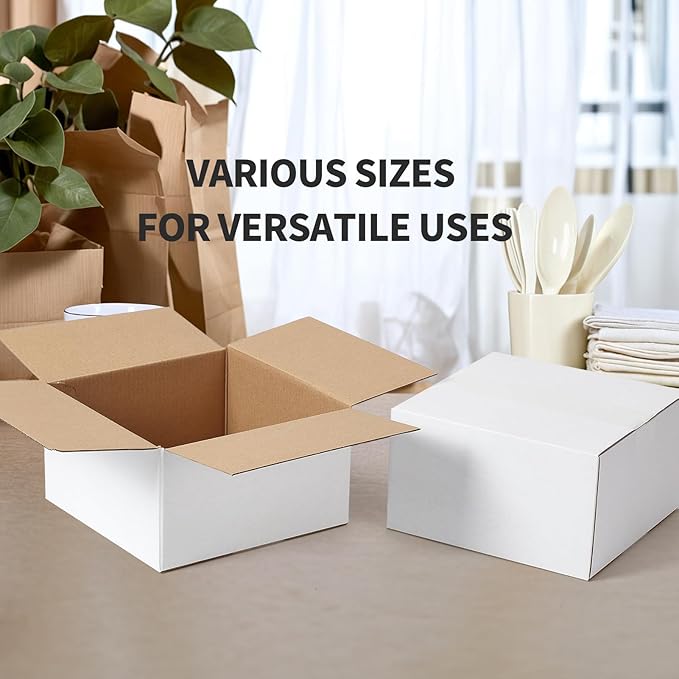 7x7x4 Shipping Boxes Set of 40, White Kraft Corrugated Cardboard Boxes Mailers for Packaging