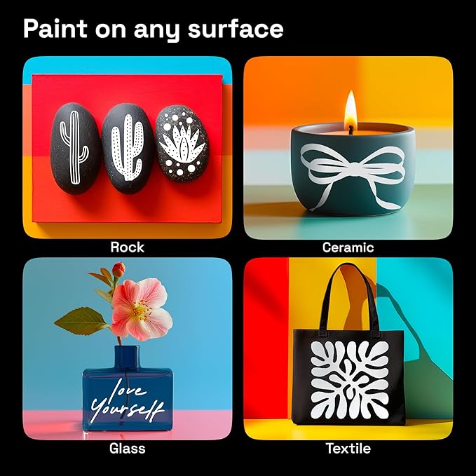 ARTISTRO 5 White Dual-Tip Acrylic Paint Pens for Rock, Ceramic, Glass, Wood, Fabric - White Markers for Acrylic Painting, 5mm Dot + 1mm Fine Tips