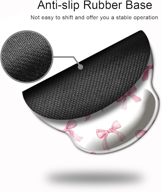 Ergonomic Mouse Pad with Wrist Support,Mouse Pad with Wrist Rest,Relieve Wrist Pain Mousepad Non-Slip Rubber Base,Mouse Pads for Desk,Computers,Laptop,Office,Home,Accessories Pink Bow