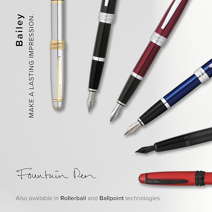Cross Bailey Refillable Fountain Presented in a Premium Gift Box - Medium Point, Black Ink, Matte Red