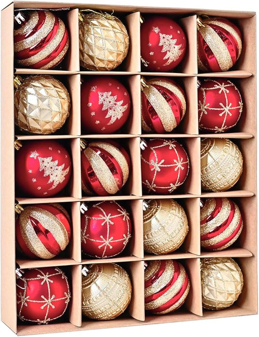 Christmas Tree Ball Ornaments 20ct Set, 2.36 Inch Red Gold Classic Christmas Decorations, Shatterproof Hanging Ornaments for Xmas Holiday Decoration
