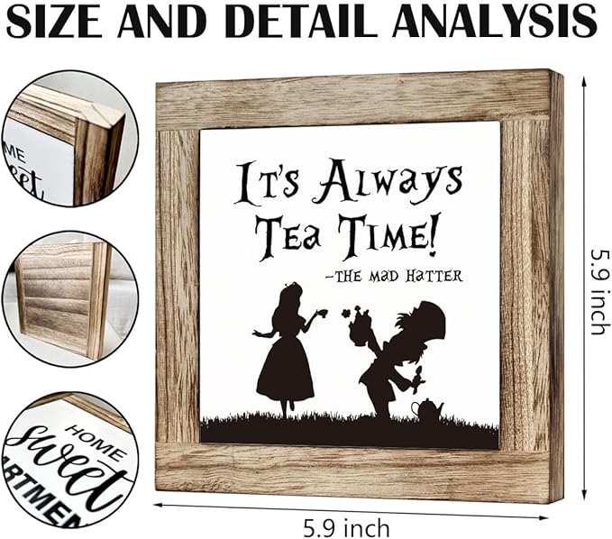 Wooden Box Signs for Home Decor, Farmhouse Wood Sign, Decorative Wooden Table Decors, Tea Lover Friend Gift, It's Always Tea Time Sign