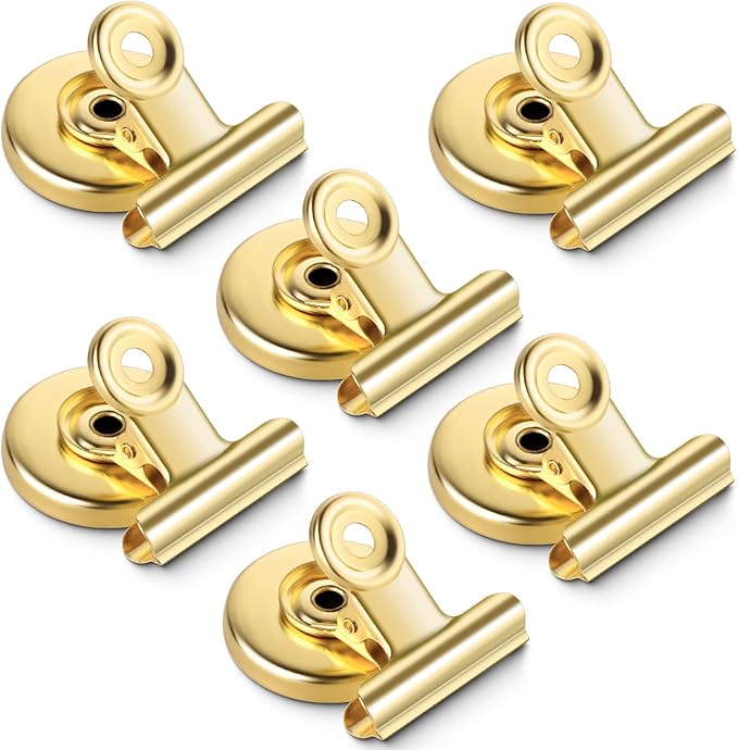 Grtard 6 Pack Magnetic Clips Heavy Duty, Magnet Clips for Fridge, Refrigerator Magnets, Strong Magnetic Clip,Scratch Free Magnets with Clip for Refrigerator, Whiteboard, Classroom, Locker(Gold)