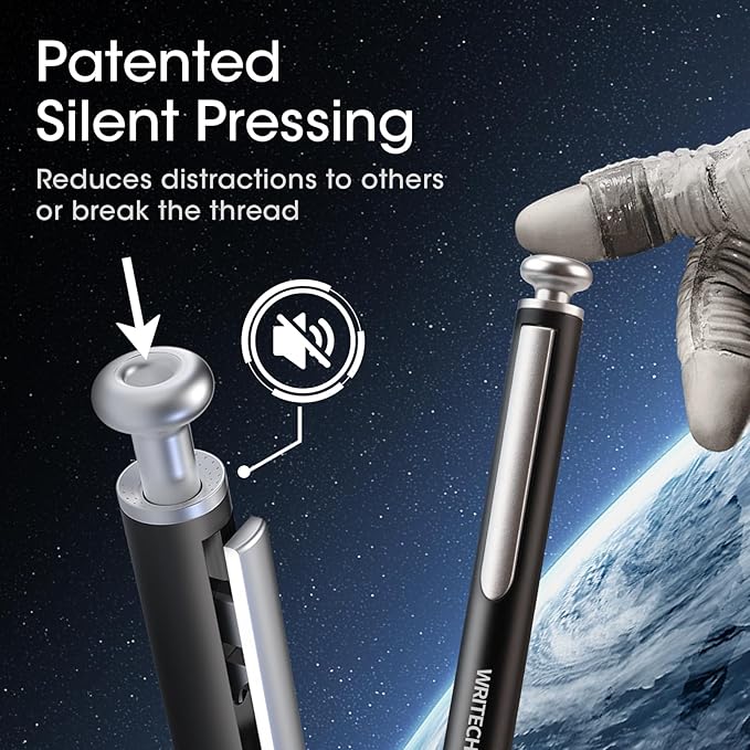 WRITECH Gel Pens Fine Point: Premium Metal Barrel Retractable 0.7mm Black Ink Pen 2ct with 2 Refills No Smear & Bleed Quick Dry Smooth Writing Silent Click Luxury Up-Gel