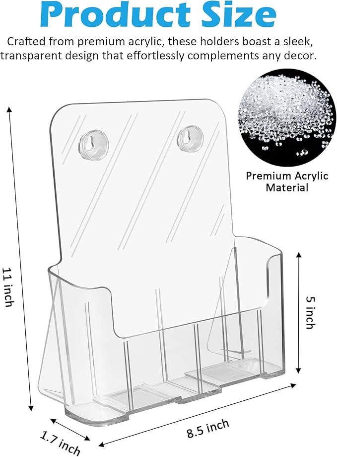 Acrylic Brochure Holder, Acrylic Sign Holder 8.5 x 11, 6 Packs Brochure Display Stand, Clear Flyer Holder Pamphlet Paper Literature Holder for Document Magazine Menu, Table Desk Wall Mount