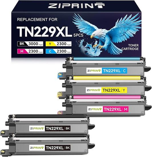 TN229XL TN229 Toner 5 Pack Compatible Replacement for Brother TN229 TN229XL Toner Cartridges for Brother MFC-L3780CDW HL-L3280CDW MFC-L3720CDW HL-L3220CDW HL-L3300CDW HL-L3295CDW Printer