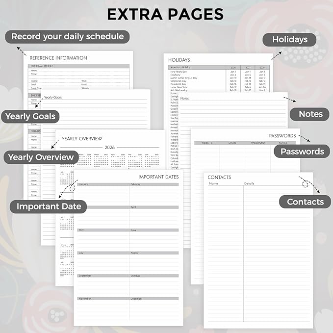 SKYDUE 2026 Appointment Book, 8.5" x 11", Hourly Planner with 15 & 30-Minute Increments, Weekly & Monthly Planner for January - December 2026, Perfect for Daily Planning, Flower