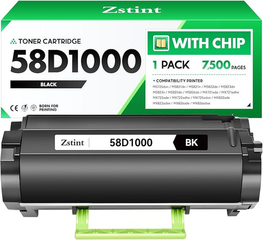 58D1000 Toner Cartridge Black with chip Replacement for Lexmark 58D1000 58D1H00 Compatible with Lexmark MS725 MS821 MS823 MS822 MS824 MS825 MS826 MX721 MX722 MX725 MX822 MX824 MX826 Laser Printer Ink
