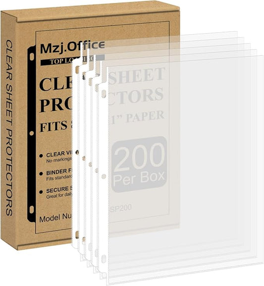 Page Protectors for 3 Ring Binder, Sheet Protectors 8.5 x 11 Inch, 200 Per Box Clear Sheet Protectors for 3 Ring Binder, Plastic Sleeves for Paper 8.5x11 Heavy Duty, Top Load & Reinforced 3-Hole.