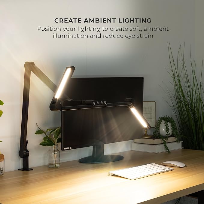 Mount-It! LED Desk Lamp with Adjustable Swing Arms and Clamp Base, Touch Control, Stepless Dimming, and 5 Color Temperatures, Eye-Caring Lighting for Work, Study, and Crafting