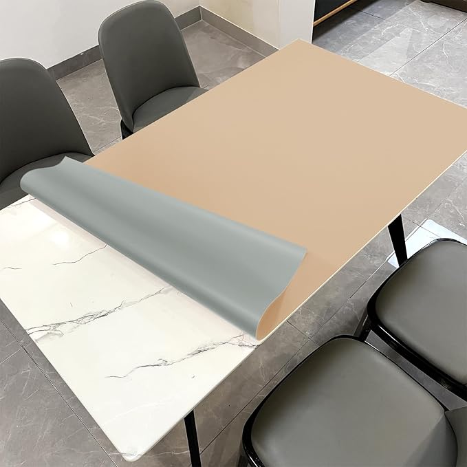Leather Table Cover,1.8mm Thick,30x48 Inch Desk Cover,Large Desk Mat,Table Protector,Table Cover Protector,Rectangular Table Cover,Table Protector Mat(Light Brown+Gray,30x48)