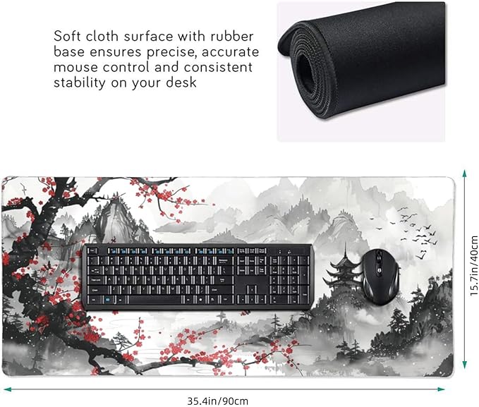 35.4 x 15.7 in, Waterproof XXL Large Mouse Pad for Desk, Extended Keyboard Mouse Mat for Computer Office, Big Laptop Mouse pad, Gaming Pc-Japanese Watercolor Cherry Blossom