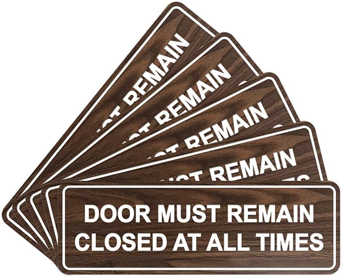 Signs ByLITA Standard Door Must Remain Closed At All Times Sign (Walnut) - Small 5 Pack