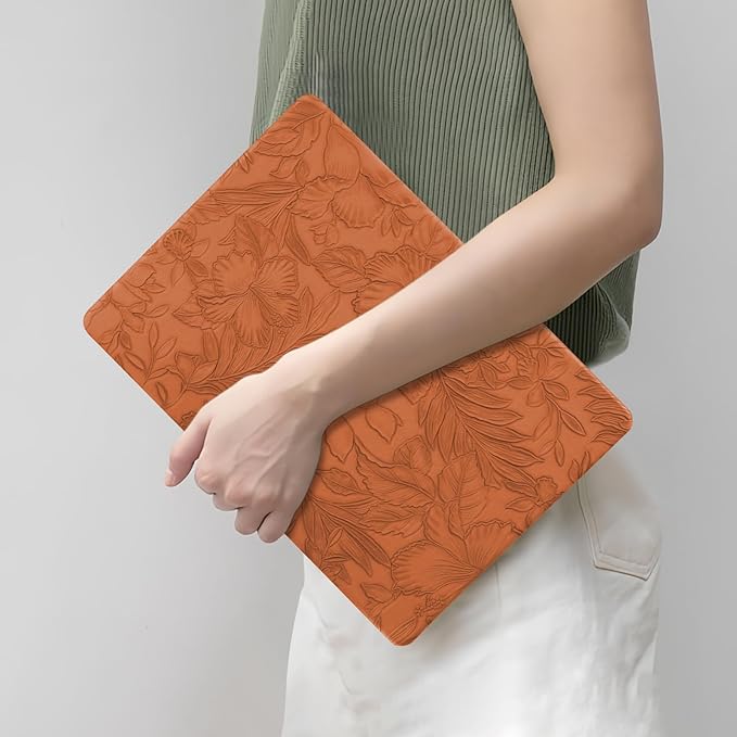 DTangLsm for MacBook Air 13 inch Case 2025 2024-2022 Release M4 A3240 M3 A3113 M2 A2681, Retro Leather Hard Shell Elegant Textured Case for MacBook Air 13.6 inch+Keyboard Cover, Brown Embossed Floral