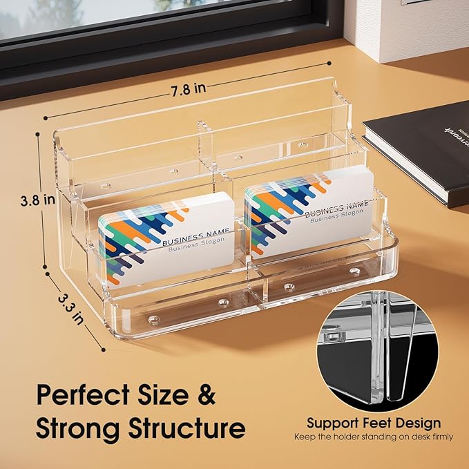 MaxGear Acrylic Business Card Holder for Desk Multiple Business Card Holders, Premium Cards Stand, Clear Plastic Cards Display Holder with 4 Tier for Exhibition, Home and Office, 8 Pocket, 8 Pack