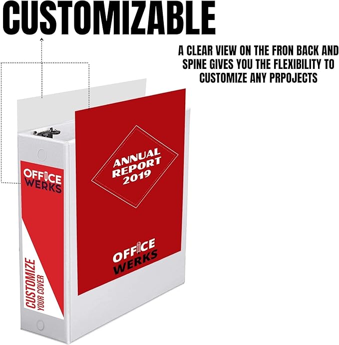 Performore 3 Ring Binder, 2.5" Professional Round Ring, Presentation Folder for Standard Pages with Inside Pockets, Customizable Clear View White Binder (12 Pack) - Ideal for Office Supplies