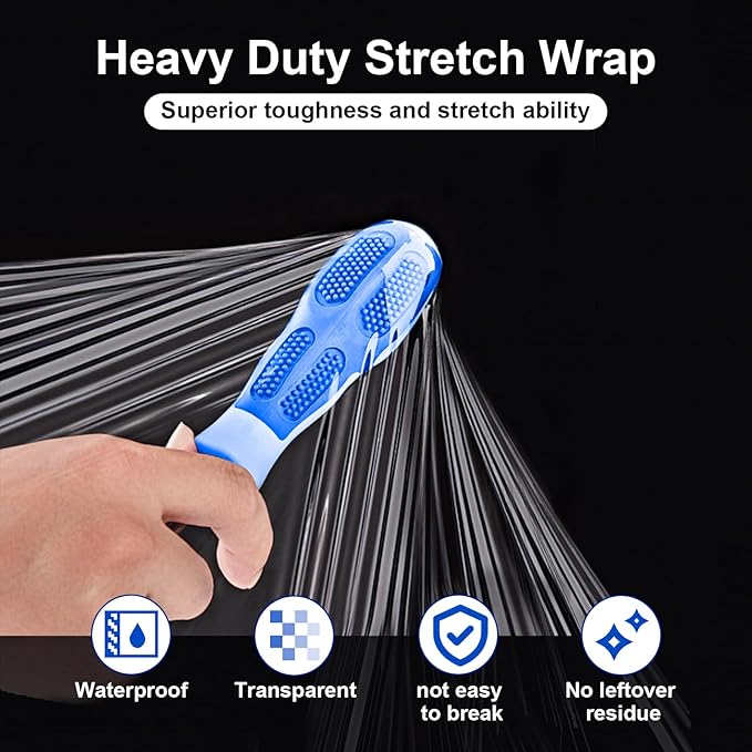 Stretch Film, RAZCC Stretch Wrap Industrial Strength, Shrink Wrap for Pallet Wrap, Heavy Duty Clear Plastic Wrap with Handles, Moving Wrapping Plastic Roll, 15" x 1000 Ft Per Roll, 60 Gauge, 3 Pack