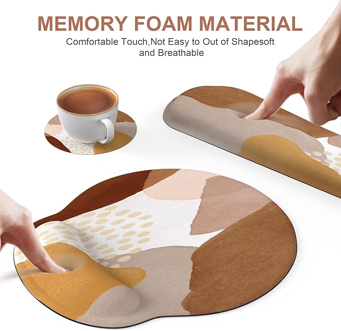 iCasso Desk Mat, Gaming Mouse Pad Wrist Support Set, XXL Large Mousepad + Keyboard Wrist Rest+Mouse Wrist Rest+Coastert with Ergonomic Design for Home Office Computer (C-Four-Coffee-Color-Block)