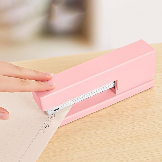 Office Desktop Stapler - 25 Sheet Capacity with 830 Staples and Staple Remover,Staplers for Desk,Non-Slip for School, Home, Pink