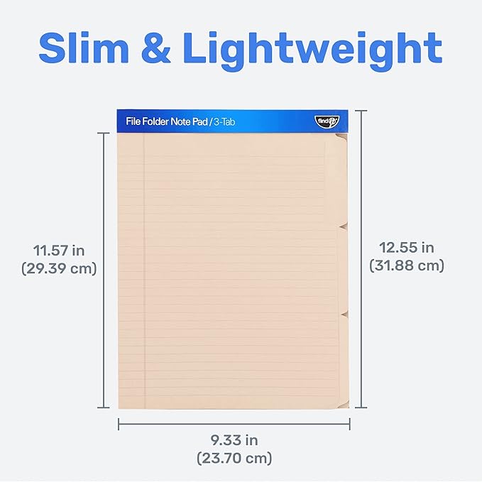 Find It File Folder Notepad - Pack of 72-9.5 x 12.5 Inch Notebook Organizer Folders for Filing, Document, and Clipboard Organization - Cream