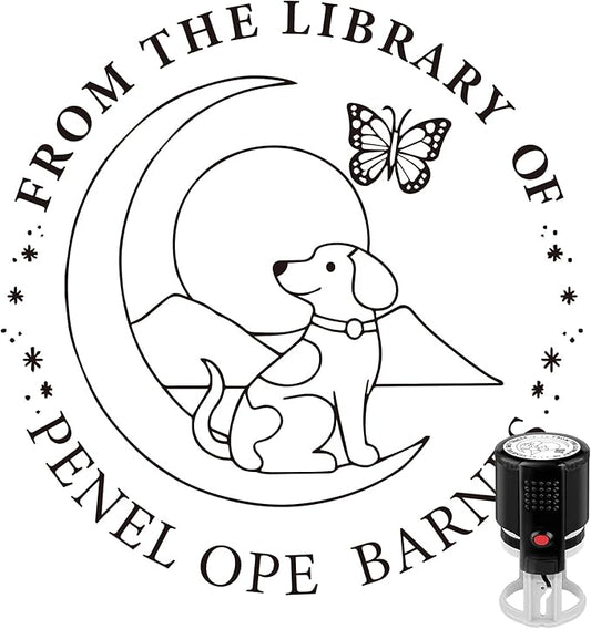 Custom Self Inking Stamp | Book Stamp Personalized Library Gifts for Book Lovers, Readers, Teachers (Dog 02)